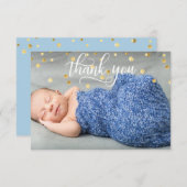 金ゴールドの男の子のベビーシャワーは|の写真感謝していしています + 文字 サンキューカード (正面/裏面)