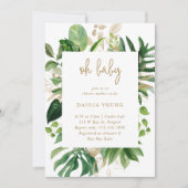 金ゴールドの男女兼用熱帯性ベビーシャワー 招待状 (正面)