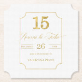 金ゴールドの白いスペインのキンセアニェラ日付の保存 ペーパーコースター (正面)