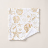 金ゴールドの白いビーチのテーマの浴室の装飾、海の貝 バスタオルセット (ウォッシュタオル)