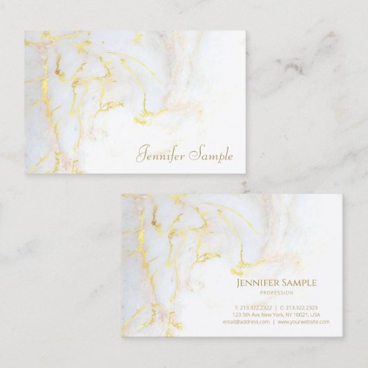 金ゴールドの白い大理石のエレガントな金モダンなテンプレート 名刺 (正面/裏面)