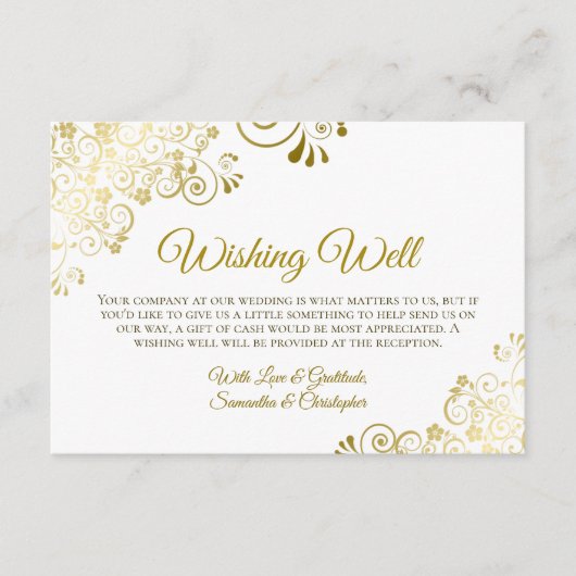 金ゴールドの白い結婚願い井戸の贈り物 エンクロージャーカード (正面)
