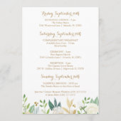 金ゴールドの白い花の結婚式のホテルの歓迎カード プログラム (裏面)