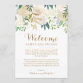 金ゴールドの白い花の結婚式のホテルの歓迎カード プログラム (正面)