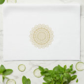 金ゴールドの白い華美マンダパターン キッチンタオル (折り畳み)