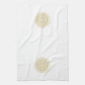 金ゴールドの白い華美マンダパターン キッチンタオル (縦)