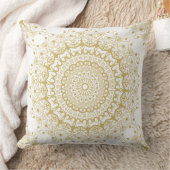 金ゴールドの白い華美マンダパターン クッション (ブランケット)