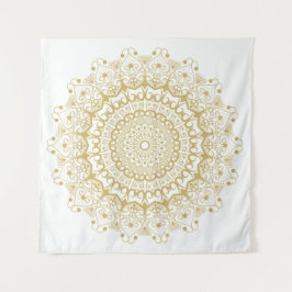 金ゴールドの白い華美マンダパターン タペストリー