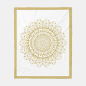 金ゴールドの白い華美マンダパターン フリースブランケット (正面)