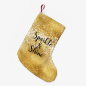 金ゴールドの白い輝きの輝やき スモールクリスマスストッキング (正面 (吊り時))