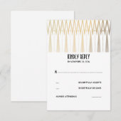 金ゴールドの白くおよび黒いアールデコRSVPカード 出欠カード (正面/裏面)