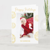 金ゴールドの白くエレガントな写真のクリスマスの挨拶状 シーズンカード (正面)