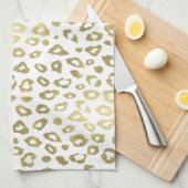 金ゴールドの白くグラデーションなヒョウのプリント キッチンタオル (四つ折り)