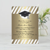 金ゴールドの白くストライプのな卒業Inivitation 招待状 (スタンド正面)