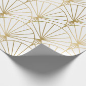 金ゴールドの白のアールデコ模様 ラッピングペーパー (角)