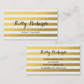 金ゴールドの白のストライプパターン名刺 名刺 (正面/裏面)