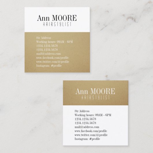 金ゴールドの白の割れたスタイリッシュなカバー スクエア名刺 (正面/裏面)