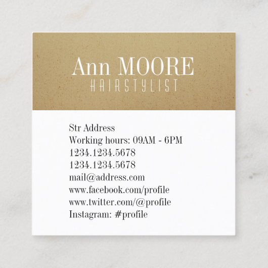 金ゴールドの白の割れたスタイリッシュなカバー スクエア名刺 (裏面)