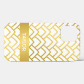 金ゴールドの白アールデコのジオメトリパターンのパーソナライズ Case-Mate iPhoneケース (裏面 (横))