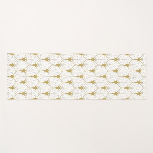 金ゴールドの白アールデコ幾何学模様 ヨガマット (正面(横))