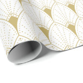 金ゴールドの白アールデコ幾何学模様 ラッピングペーパー (ロールコーナー)
