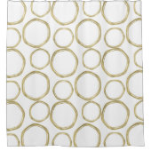 金ゴールドの白丸モダン シャワーカーテン (正面)