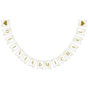 金ゴールドの白結婚いカップル名エレガント バンティングフラッグ