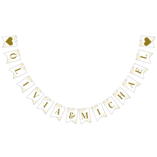金ゴールドの白結婚いカップル名エレガント バンティングフラッグ (全)