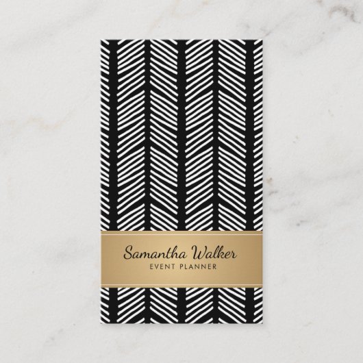 金ゴールドの白黒抽象芸術線パターン 名刺 (正面)