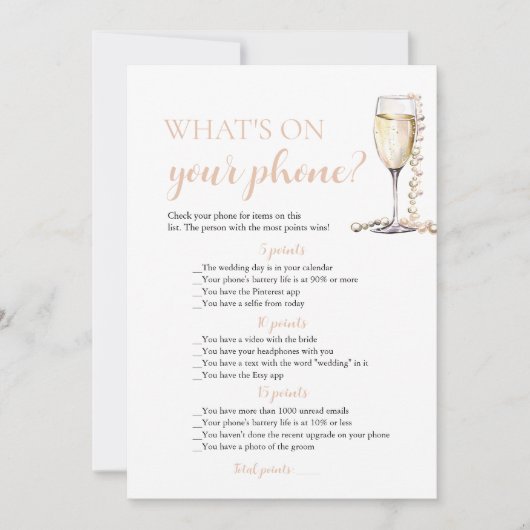 金ゴールドの真珠とプロセッコあなたの電話ゲームに何が 招待状 (正面)