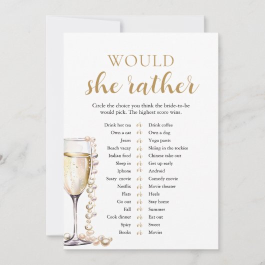 金ゴールドの真珠とプロセッコは彼女の方がゲームをする 招待状 (正面)