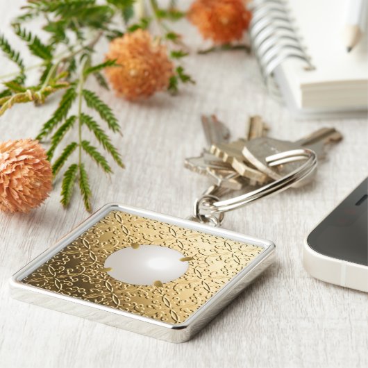 金ゴールドの真珠フェイクのダマスク キーホルダー (側面)