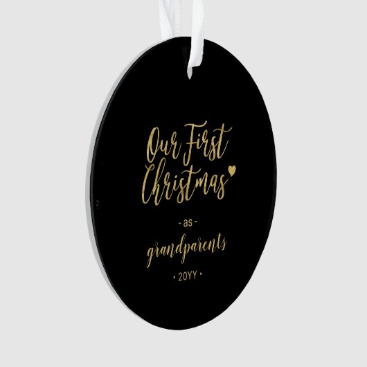 金ゴールドの祖父母の初めてのクリスマスのフォトセラミック オーナメント (正面)