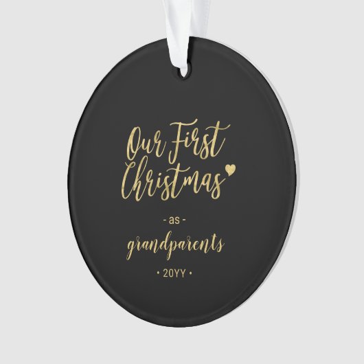 金ゴールドの祖父母の初めてのクリスマスのフォトセラミック オーナメント (正面)