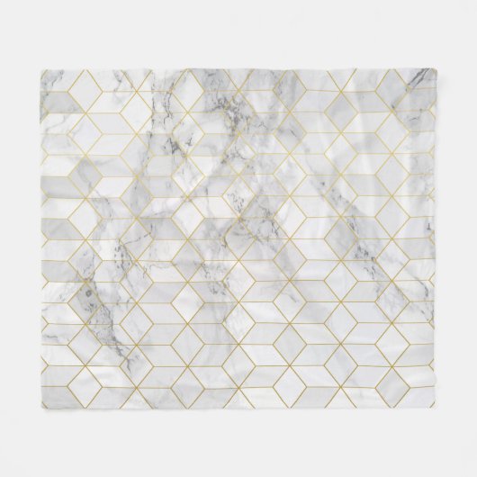 金ゴールドの立方体パターンが付いている白い大理石 フリースブランケット (正面(横))