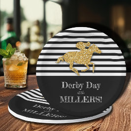 金ゴールドの競走馬の白黒ストライプ付き ペーパープレート