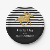 金ゴールドの競走馬の白黒ストライプ付き ペーパープレート (正面)