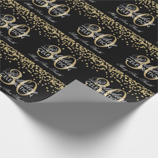 金ゴールドの第30誕生日のフェイクなグリッターの紙吹雪の黒 ラッピングペーパー (角)