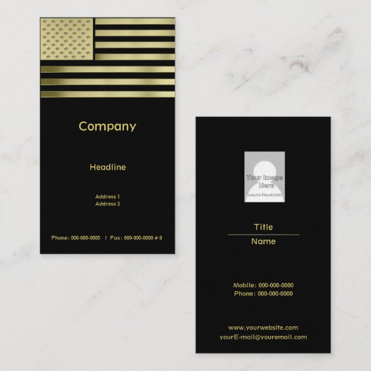 金ゴールドの米国旗 名刺 (正面/裏面)