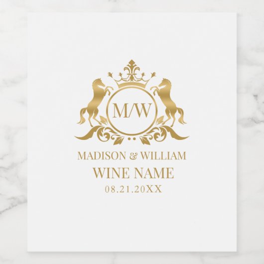 金ゴールドの紋章の円と2頭の馬、バッジ王室のクラウン ワインラベル (シングルラベル)