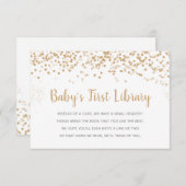金ゴールドの紙吹雪のベビーの最初図書館の本の要求 招待状 (正面/裏面)