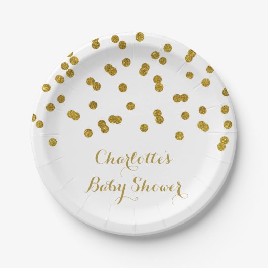 金ゴールドの紙吹雪のベビーシャワーのプレート ペーパープレート (正面)