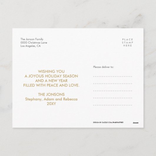 金ゴールドの紙吹雪のメリーで明るい写真のクリスマスの郵便はがき シーズンポストカード (裏面)