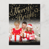 金ゴールドの紙吹雪のメリーで明るい写真のクリスマスの郵便はがき シーズンポストカード (正面)