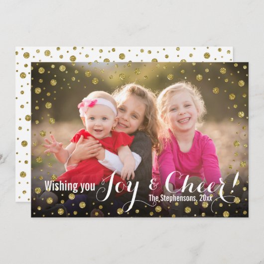 金ゴールドの紙吹雪の喜びおよび応援の休日の写真カード シーズンカード (正面/裏面)