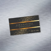 金ゴールドの紙吹雪の斑点および黒 マグネット名刺 (インサイチュ)