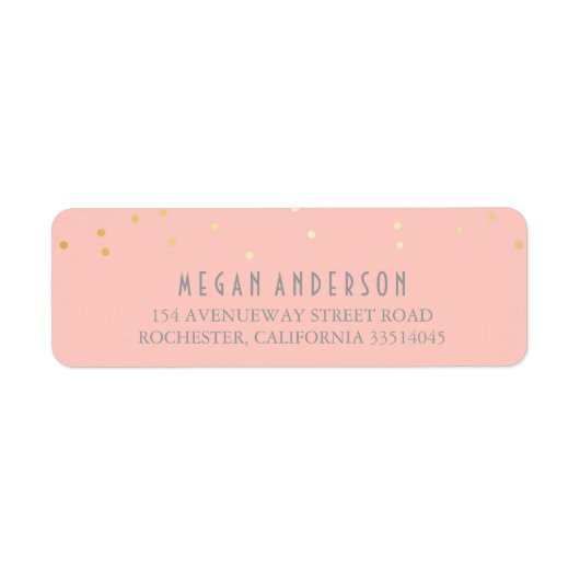 金ゴールドの紙吹雪の赤面のピンクの結婚式 ラベル (正面)