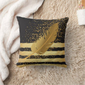 金ゴールドの紙吹雪の金ゴールドの羽は縞で飾り、 クッション (ブランケット)