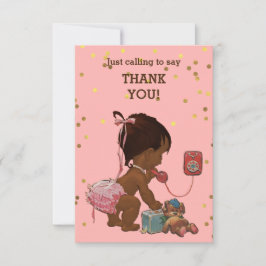 金ゴールドの紙吹雪の電話の民族の女の赤ちゃんは感謝していしています サンキューカード