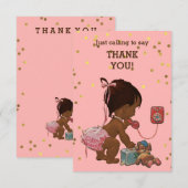 金ゴールドの紙吹雪の電話の民族の女の赤ちゃんは感謝していしています サンキューカード (正面/裏面)